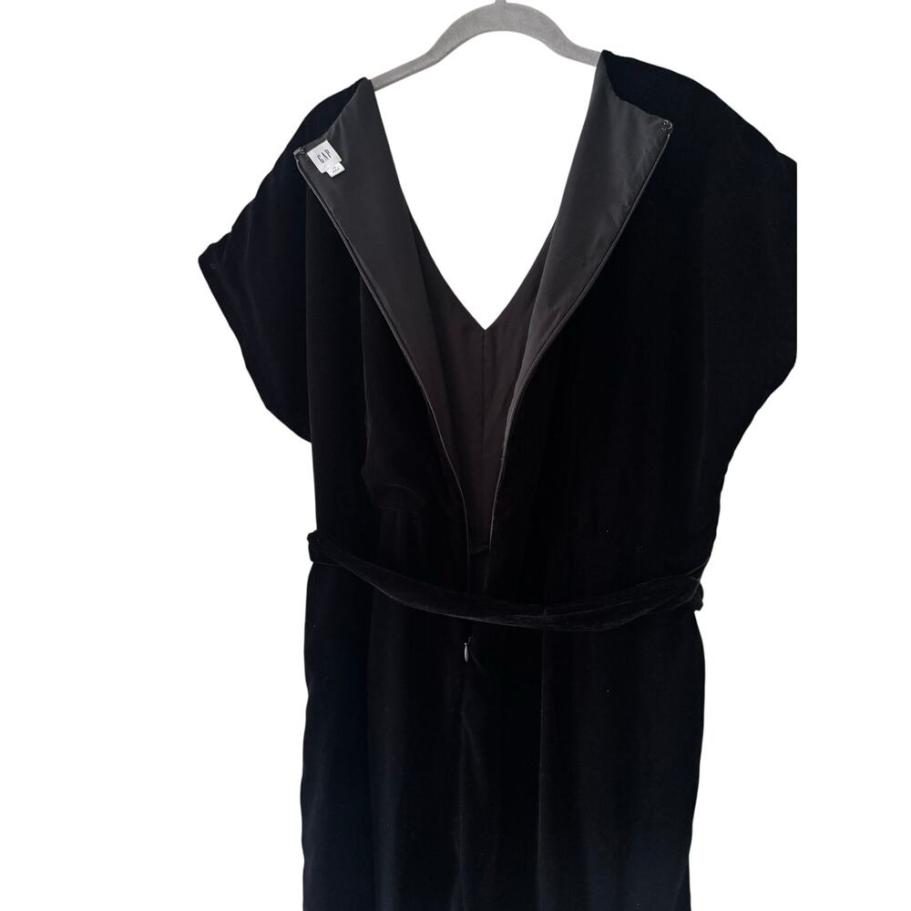 GAP Black Velvet Jumpsuit Women’s Size 16 V Neck Tie Waist Wide Leg Evening - Picture 12 of 12